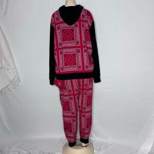 Disney Little Mermaid Sebastian Bandana Hoodie (L) Joggers (1X) Set Red Black